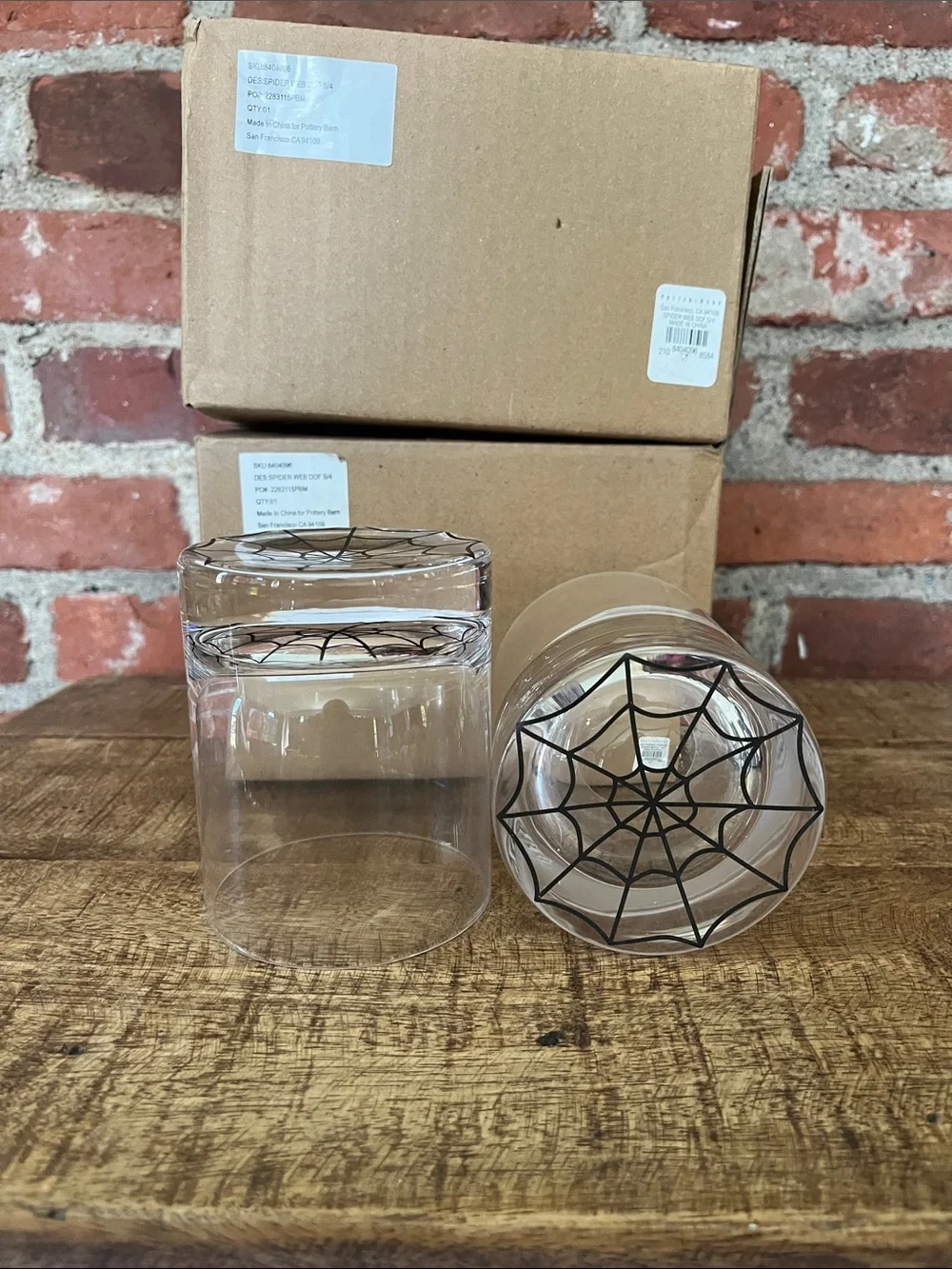 Pottery barn Clear Glass Tumbler Set with Black Spiderweb Accent - Home Accents